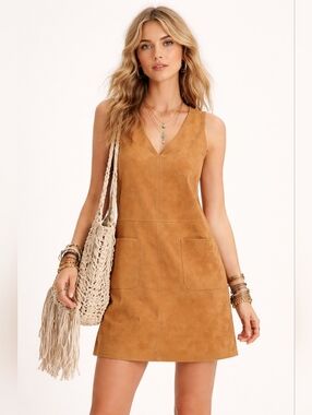 Max Studio Faux Suede Mini, S, Chocolate Brown, Boho, Festival, Monochromatic